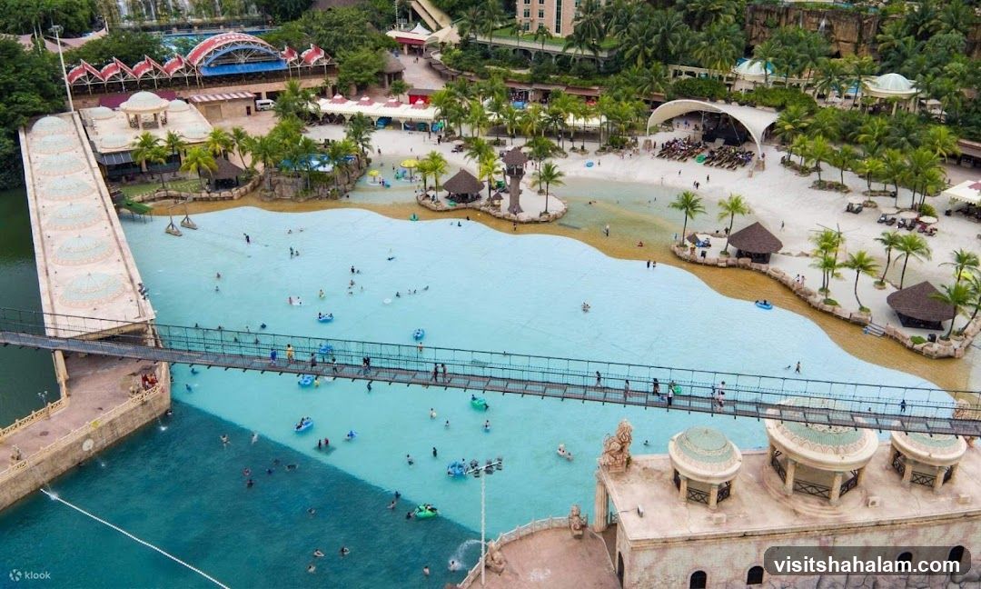 Water Park with Wave Pool and Bridge