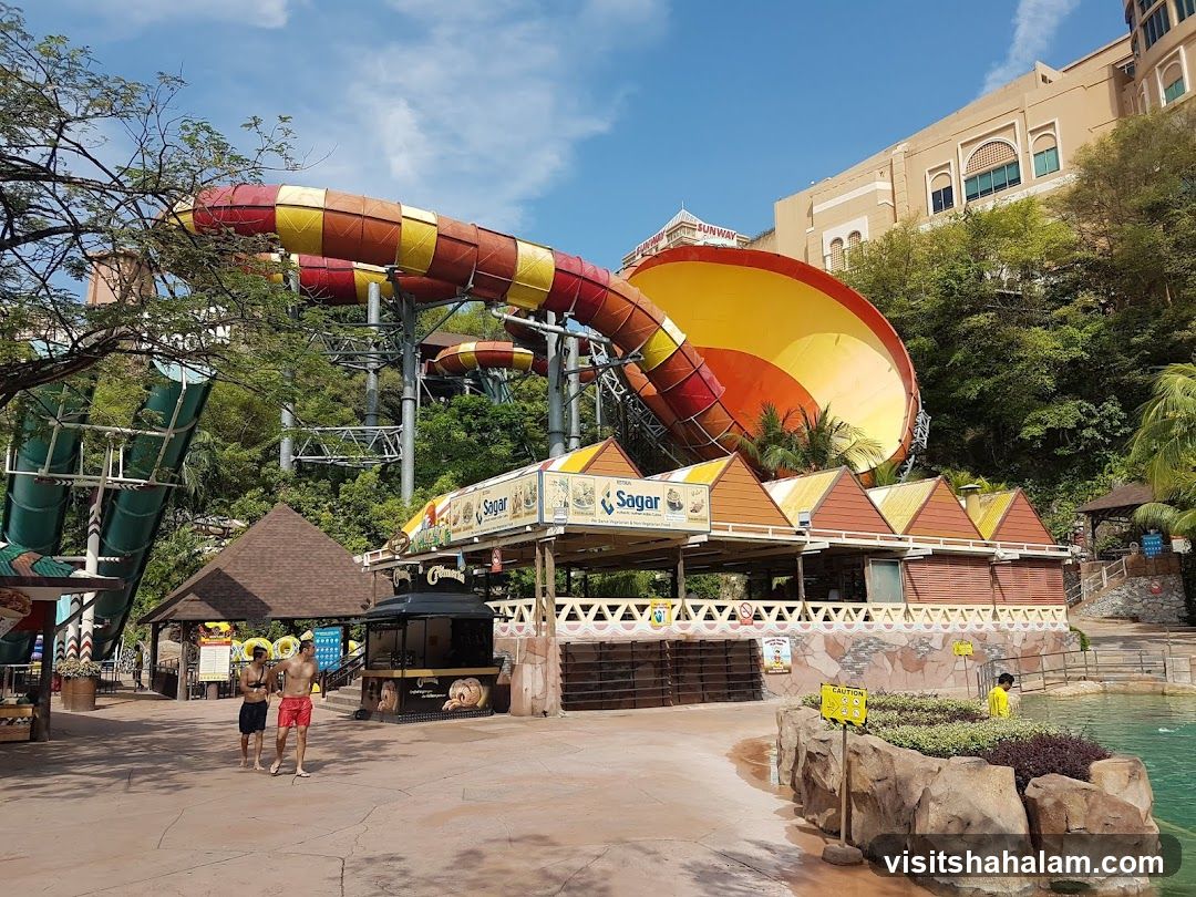 Water Park Slides and Food Stalls
