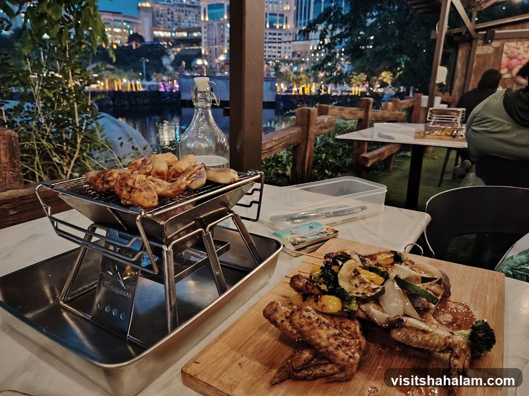 Grilled Food with City View