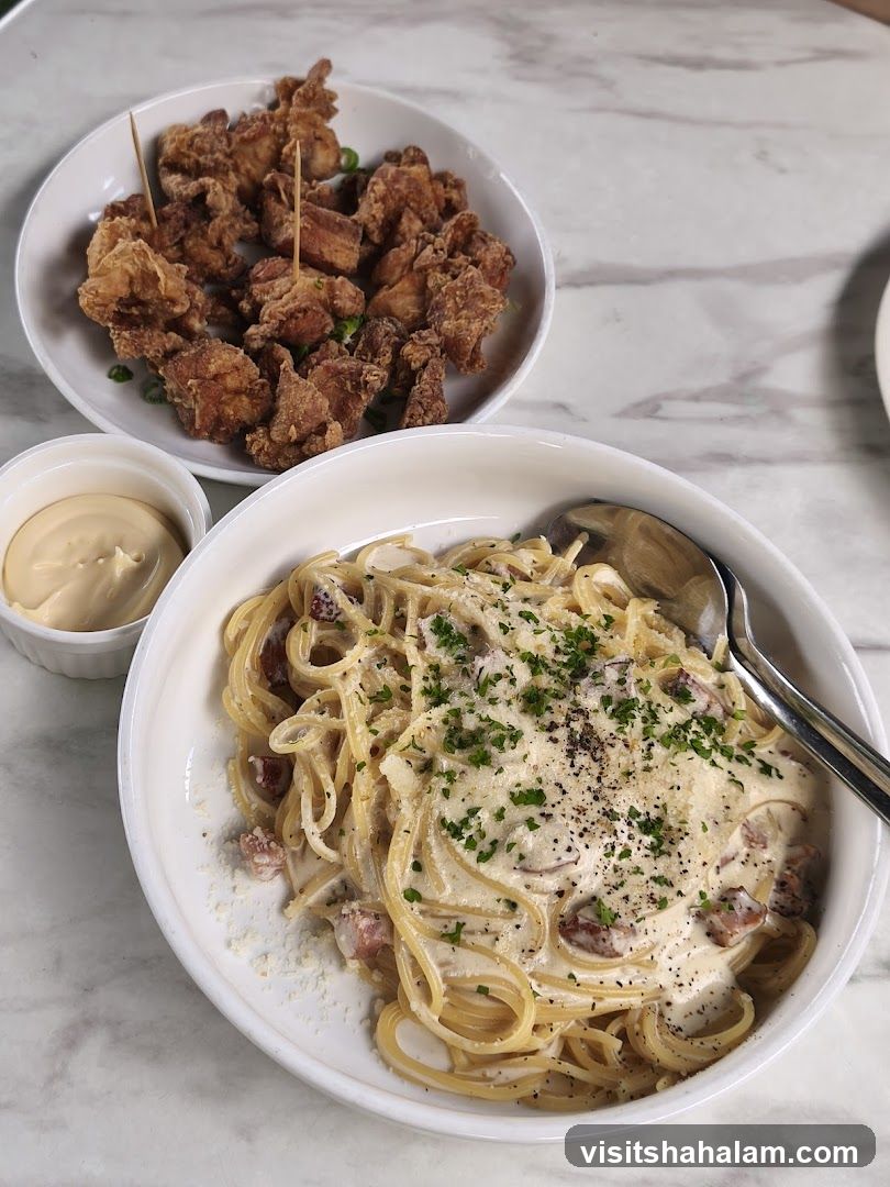 Spaghetti Carbonara and Fried Chicken