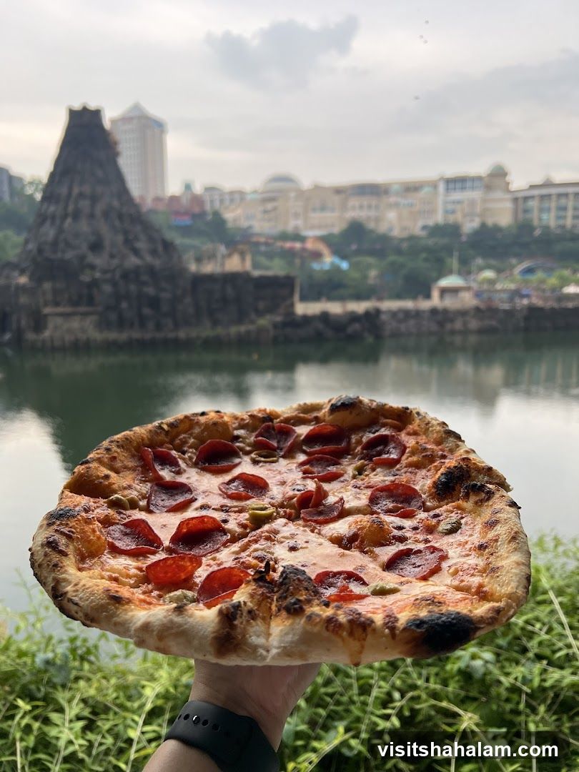 Pepperoni Pizza with Scenic Background
