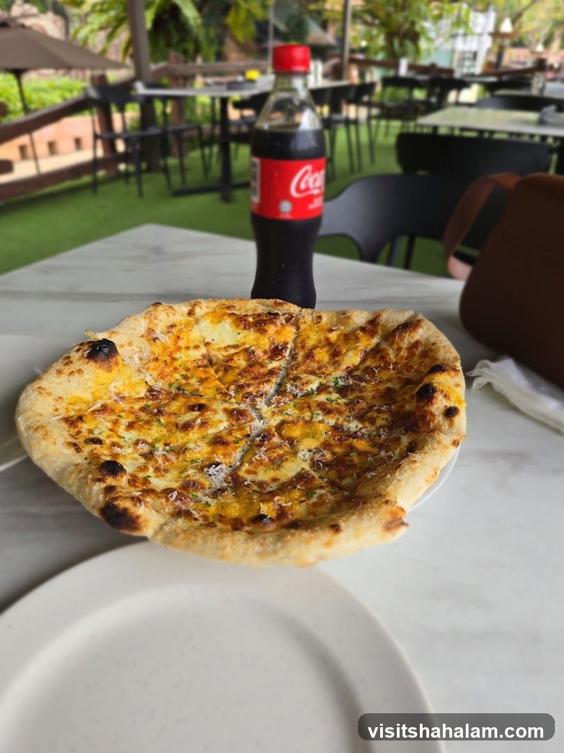 Pizza and Coca-Cola at an Outdoor Restaurant