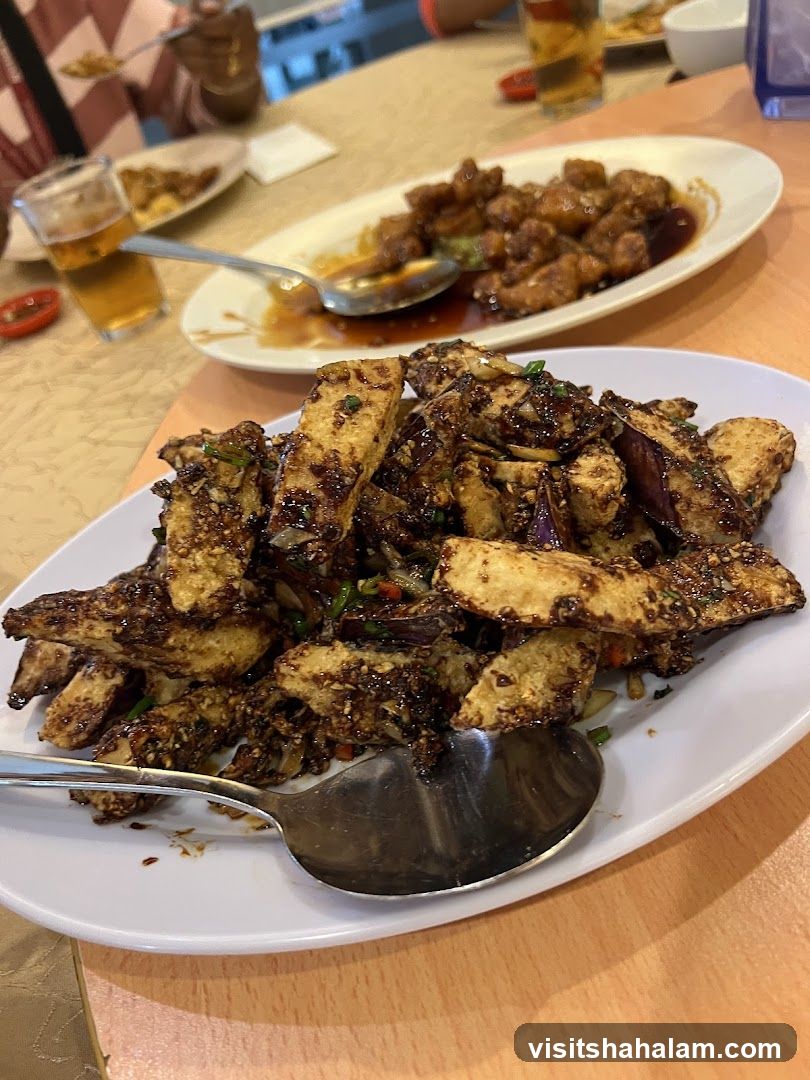 Fried Eggplant and Sweet and Sour Chicken
