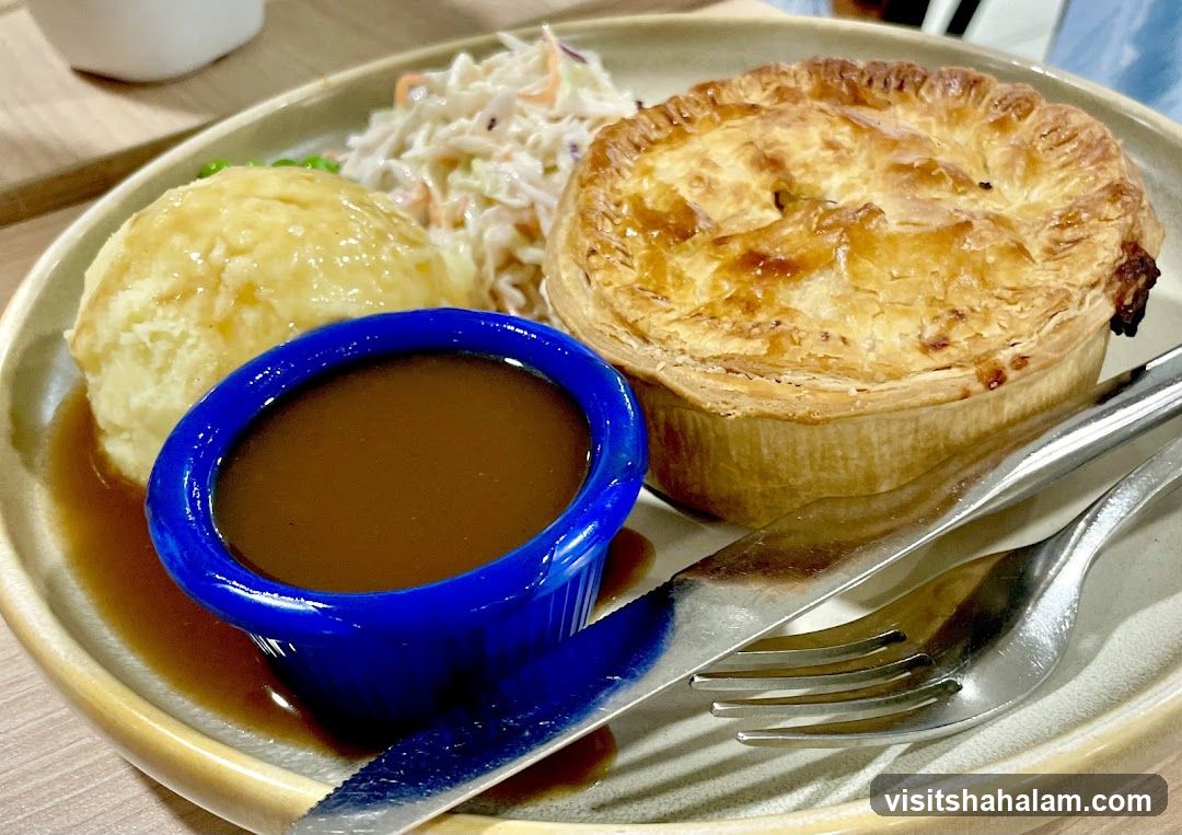 Pie with Mashed Potatoes, Gravy, and Coleslaw