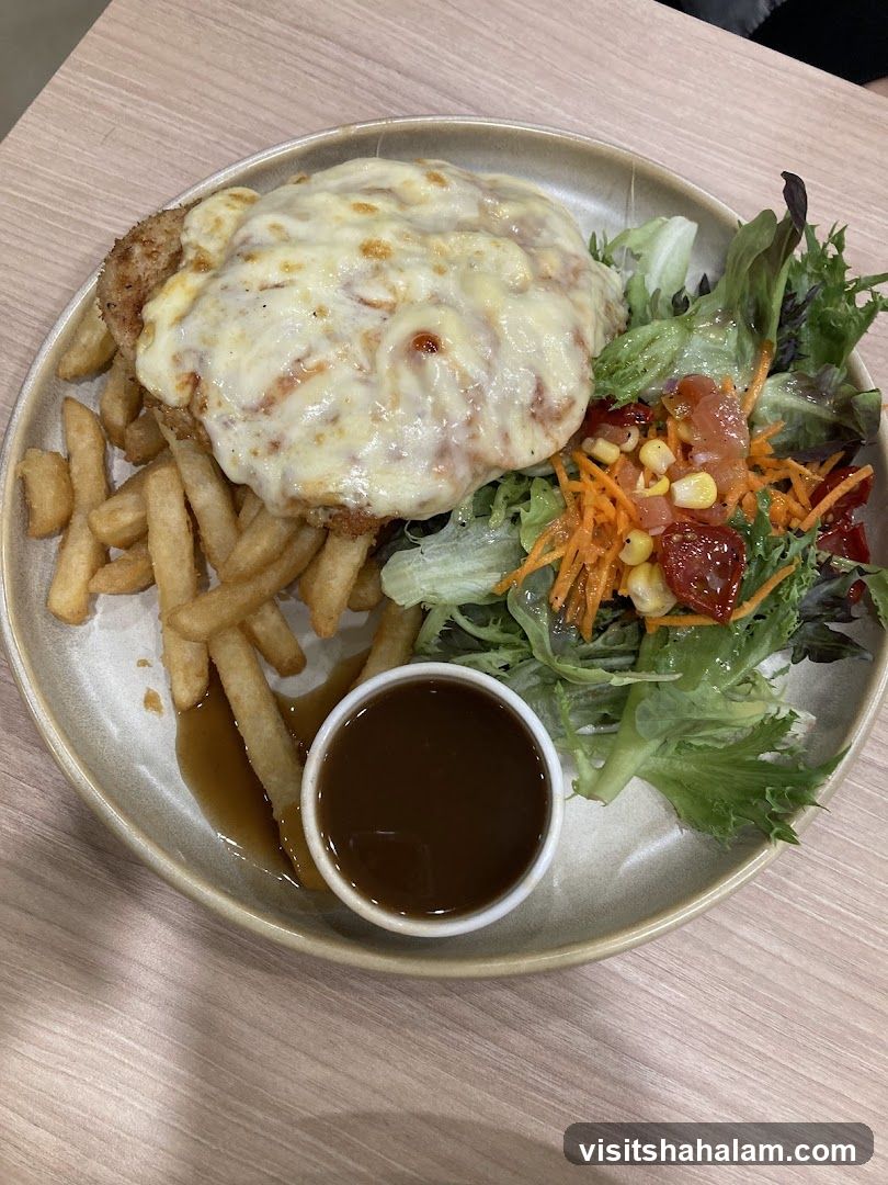 Chicken Parmigiana with Fries and Salad