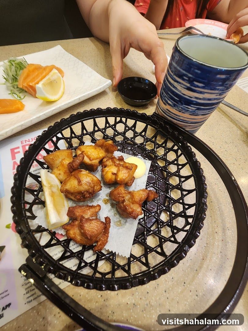 Fried Chicken and Salmon Sashimi