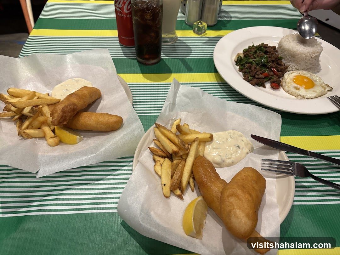 Fish and Chips with Rice Dish