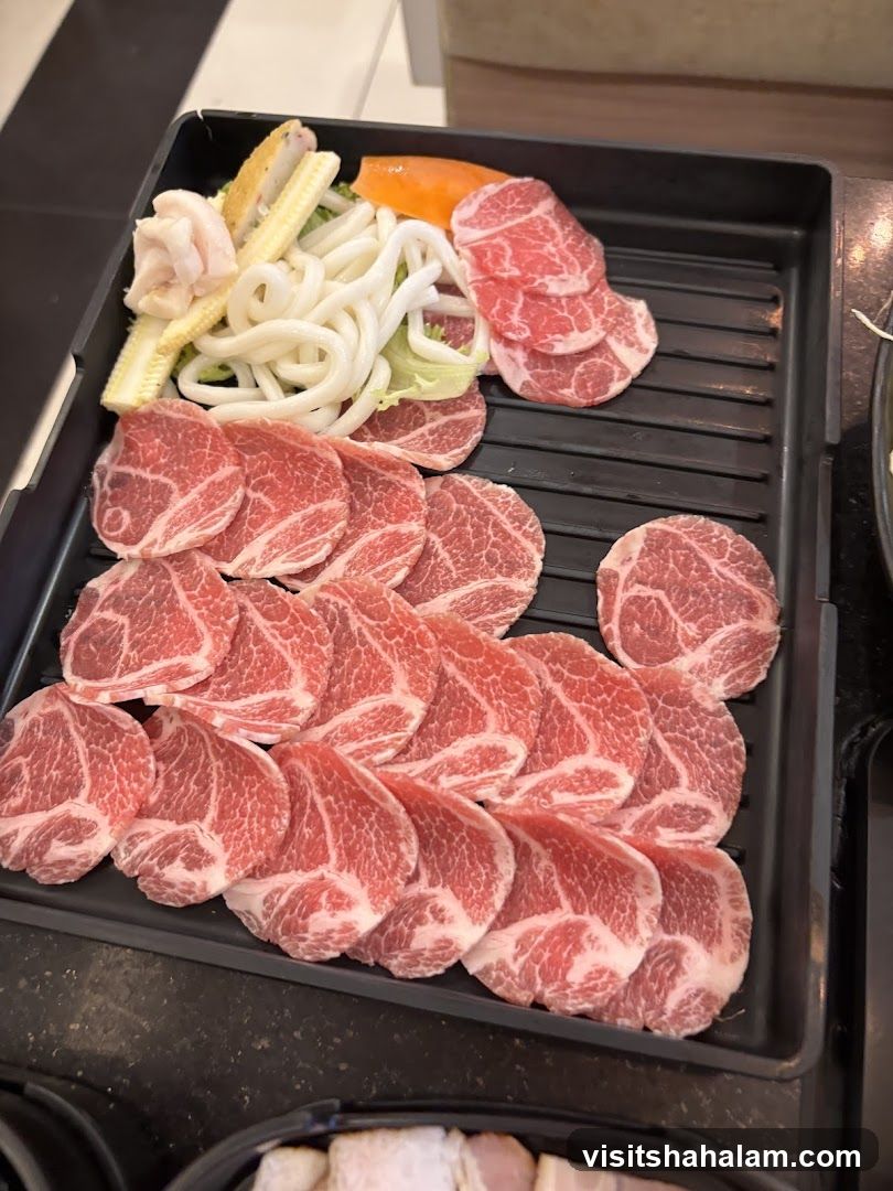 Thinly Sliced Raw Meat and Vegetables