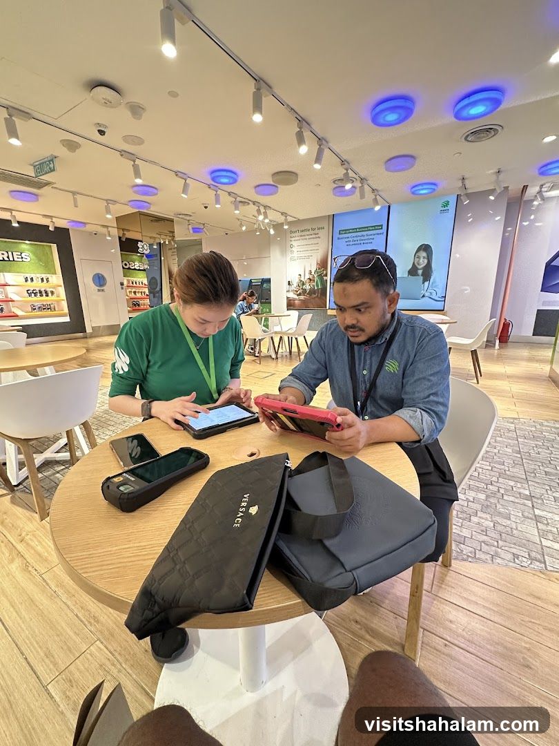 People using tablets in a store