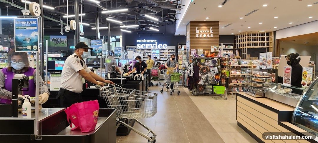Supermarket Interior with Checkout and Merchandise