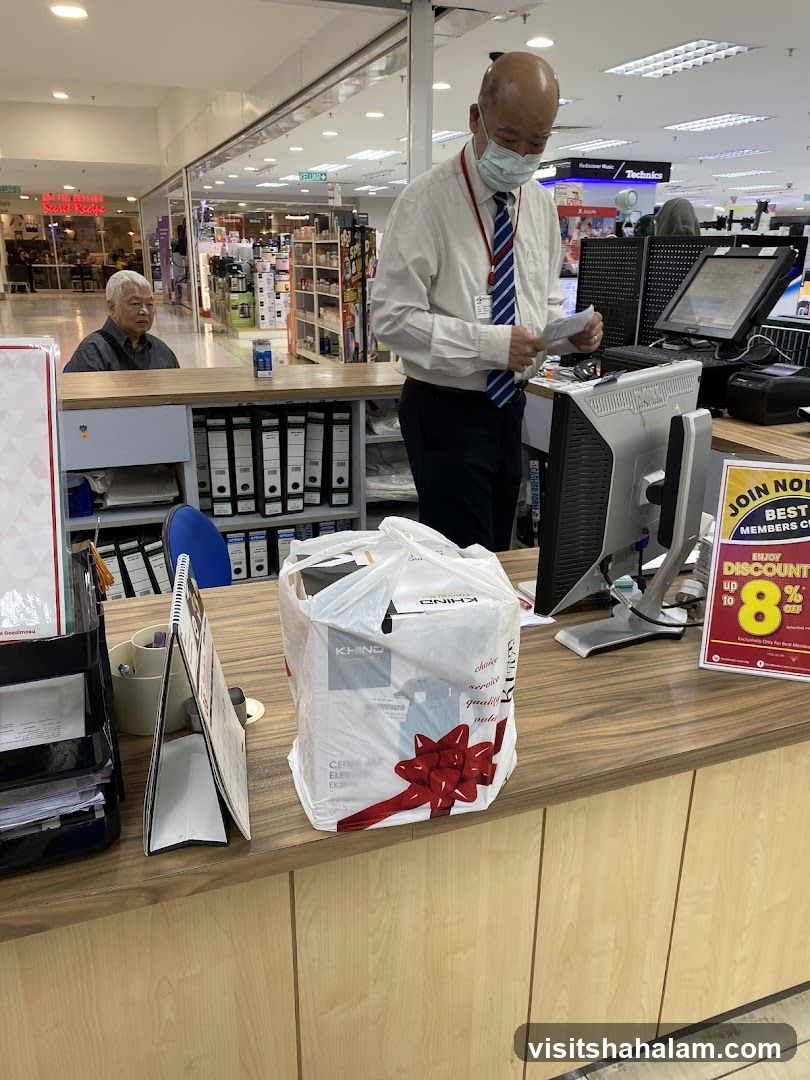 Store Counter with Staff and Promotional Sign