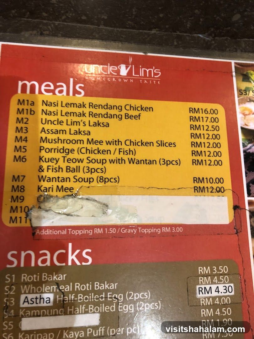 Uncle Lim's Menu