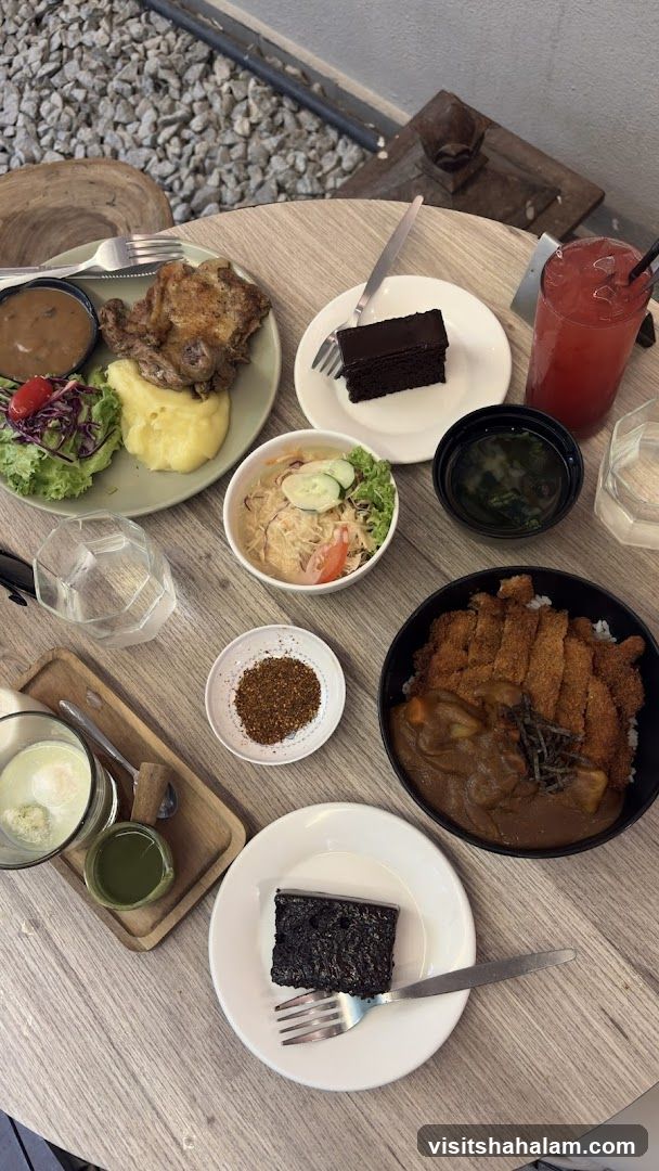 Table with various dishes and drinks
