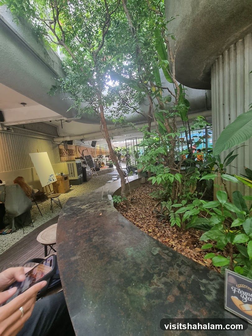 Indoor cafe with lush greenery