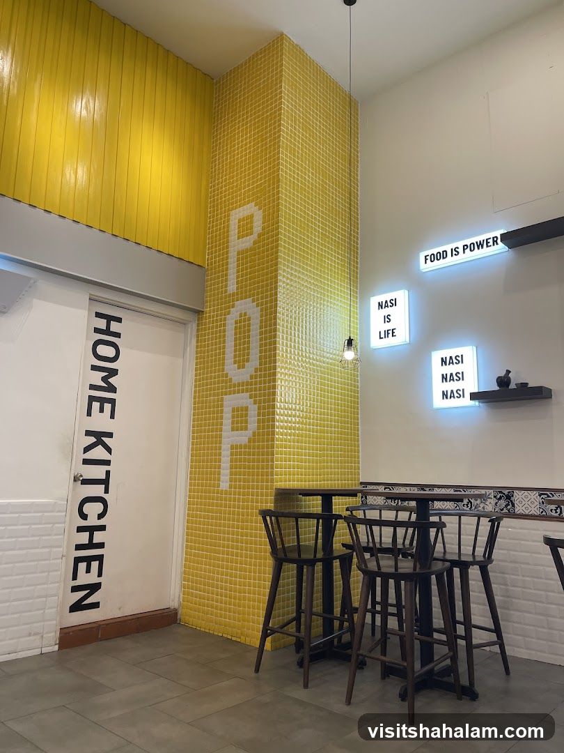 Restaurant Interior with Neon Signs