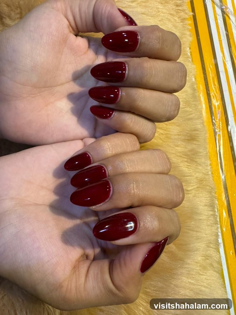 Dark Red Almond Nails