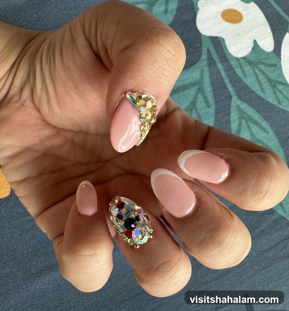 Pink French Manicure with Embellishments