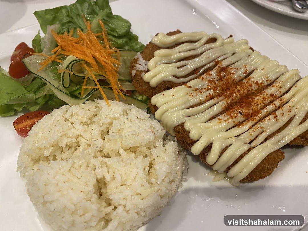 Fried Cutlet with Rice and Salad