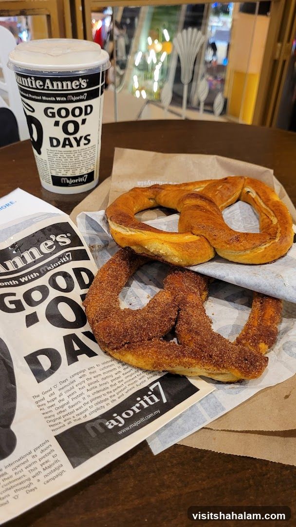 Auntie Anne's pretzels and drink