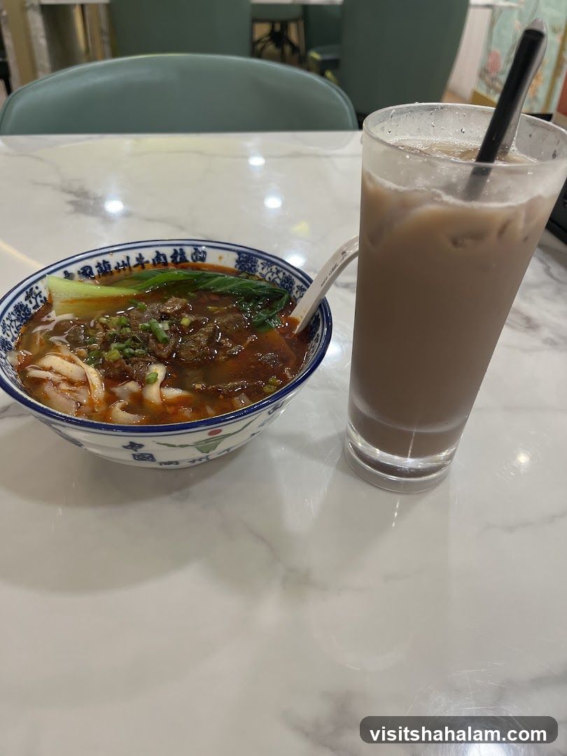 Beef noodle soup and iced drink
