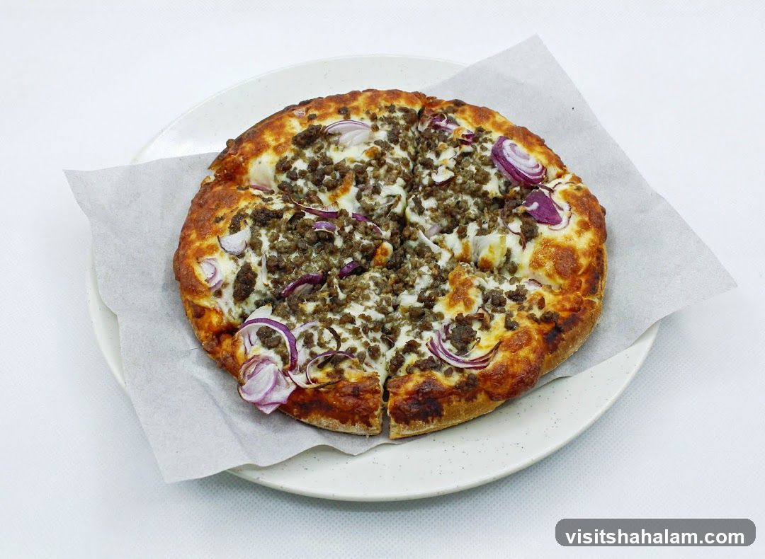 Pizza with Ground Meat and Red Onion