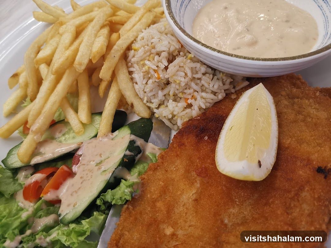 Breaded Fish with Fries and Salad