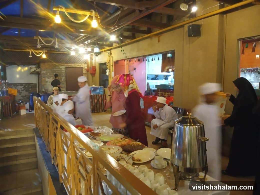 Buffet Spread with People in Traditional Attire