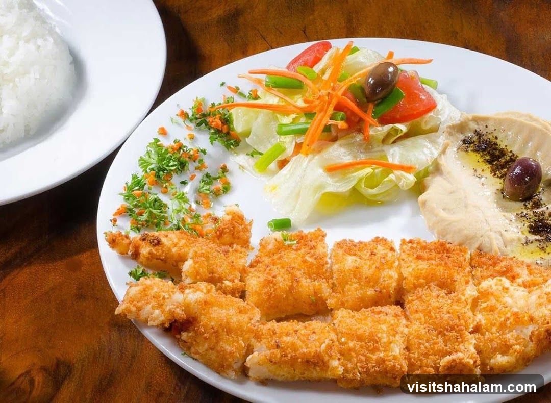 Breaded Fish with Hummus and Salad