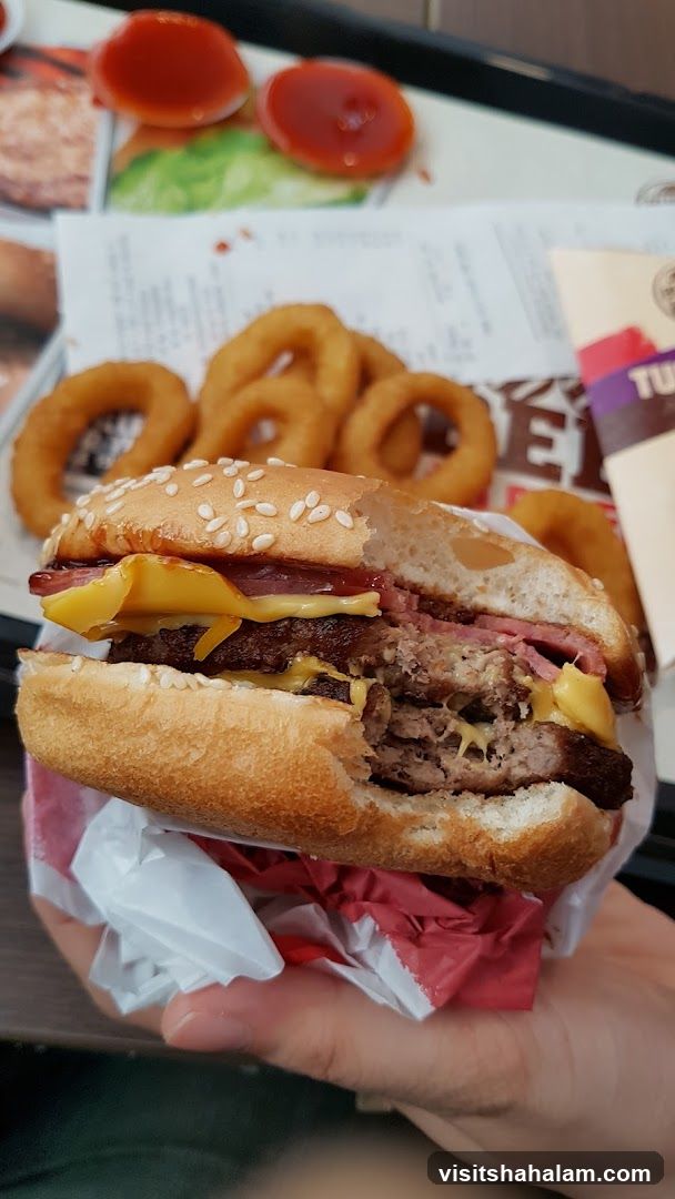Burger and Onion Rings