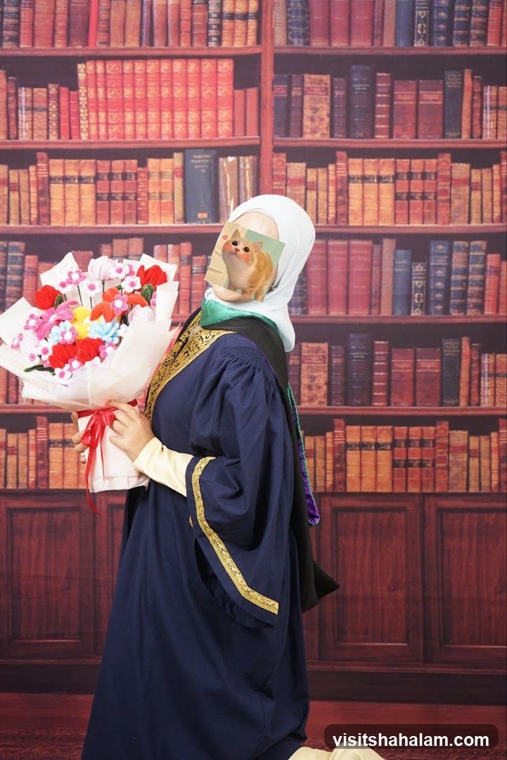 Graduation Portrait with Bookshelf Backdrop