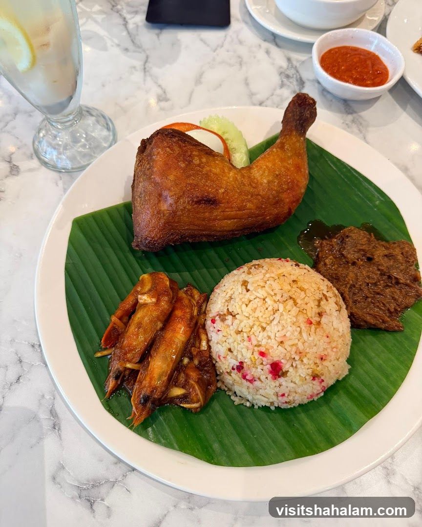 Nasi Lemak with Fried Chicken and Prawns