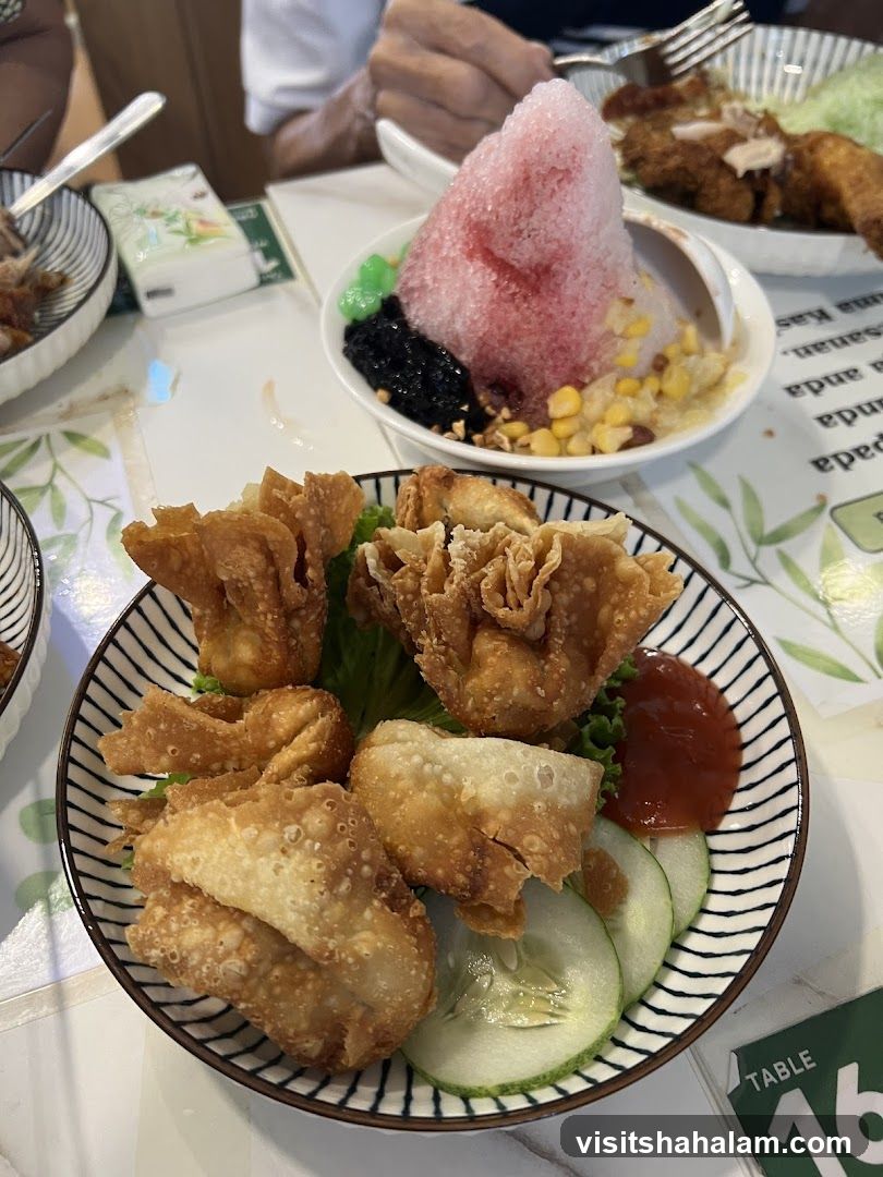 Fried Wontons and Shaved Ice Dessert