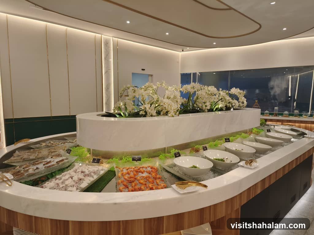 Buffet Display with Seafood and Flowers