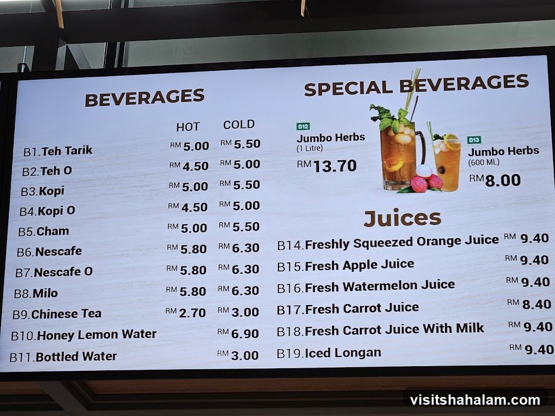 Beverages and Juices Menu
