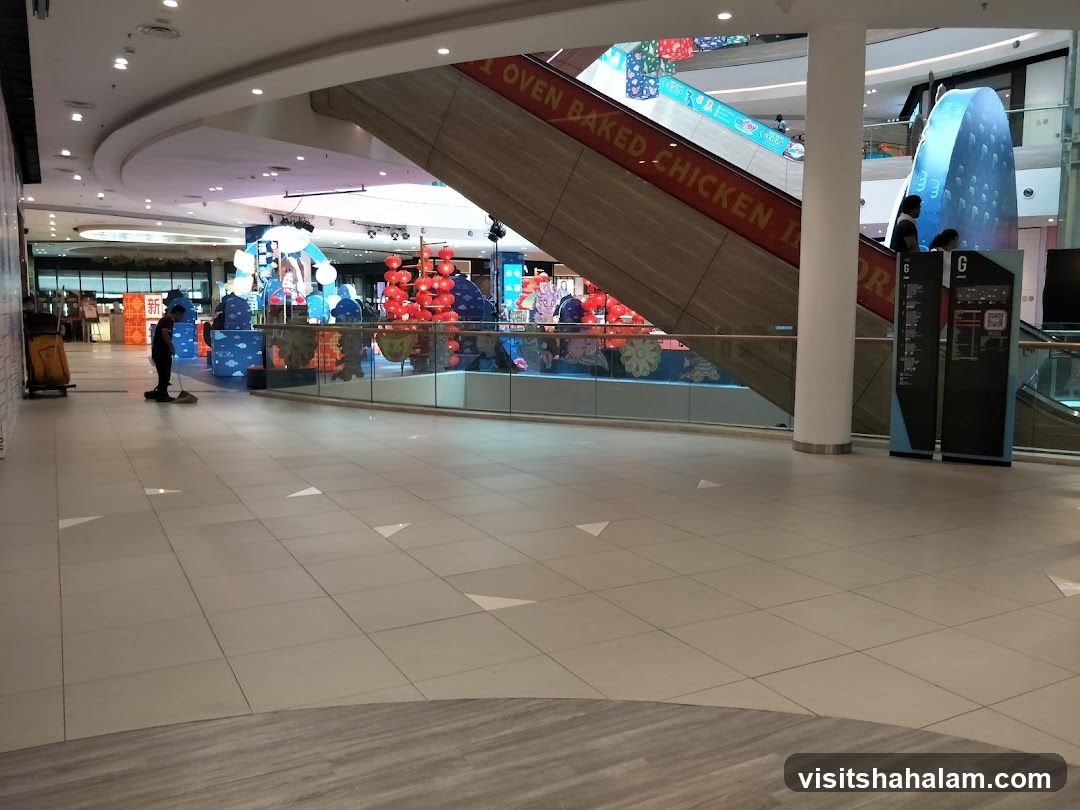 Mall Interior with Escalator and Decorations