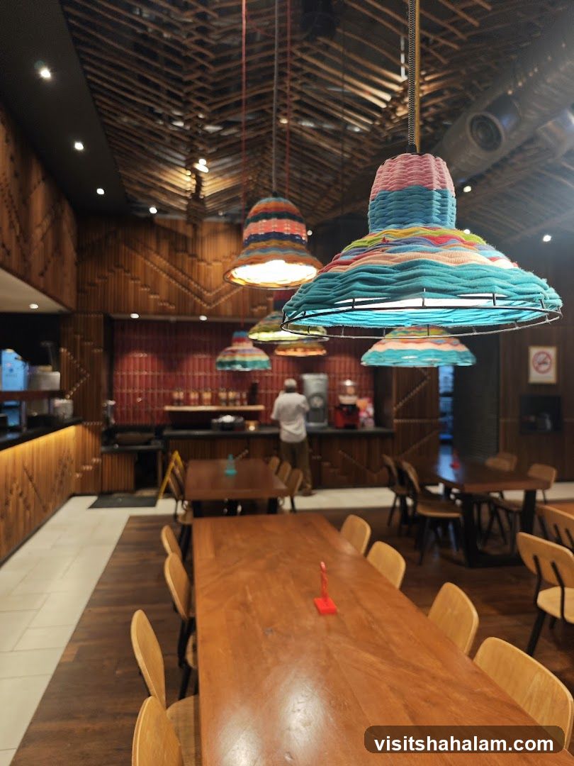 Restaurant Interior with Colorful Lamps