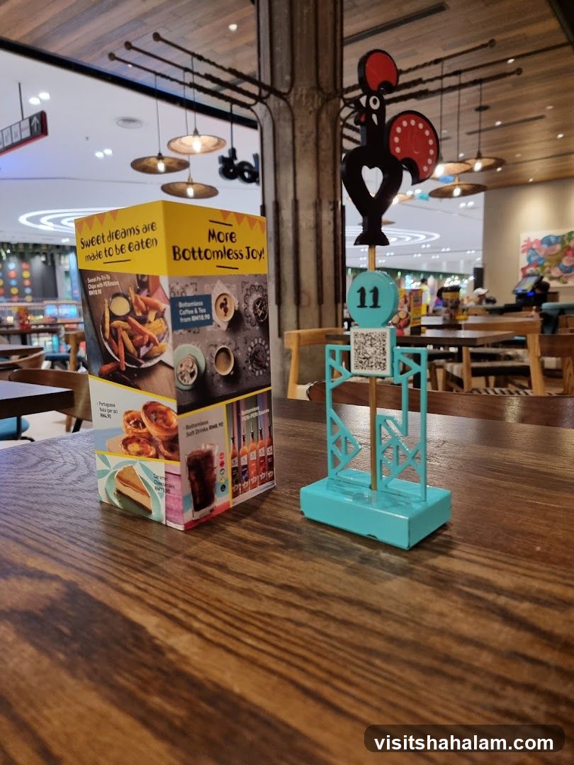 Table Display with Menu and Rooster Figurine
