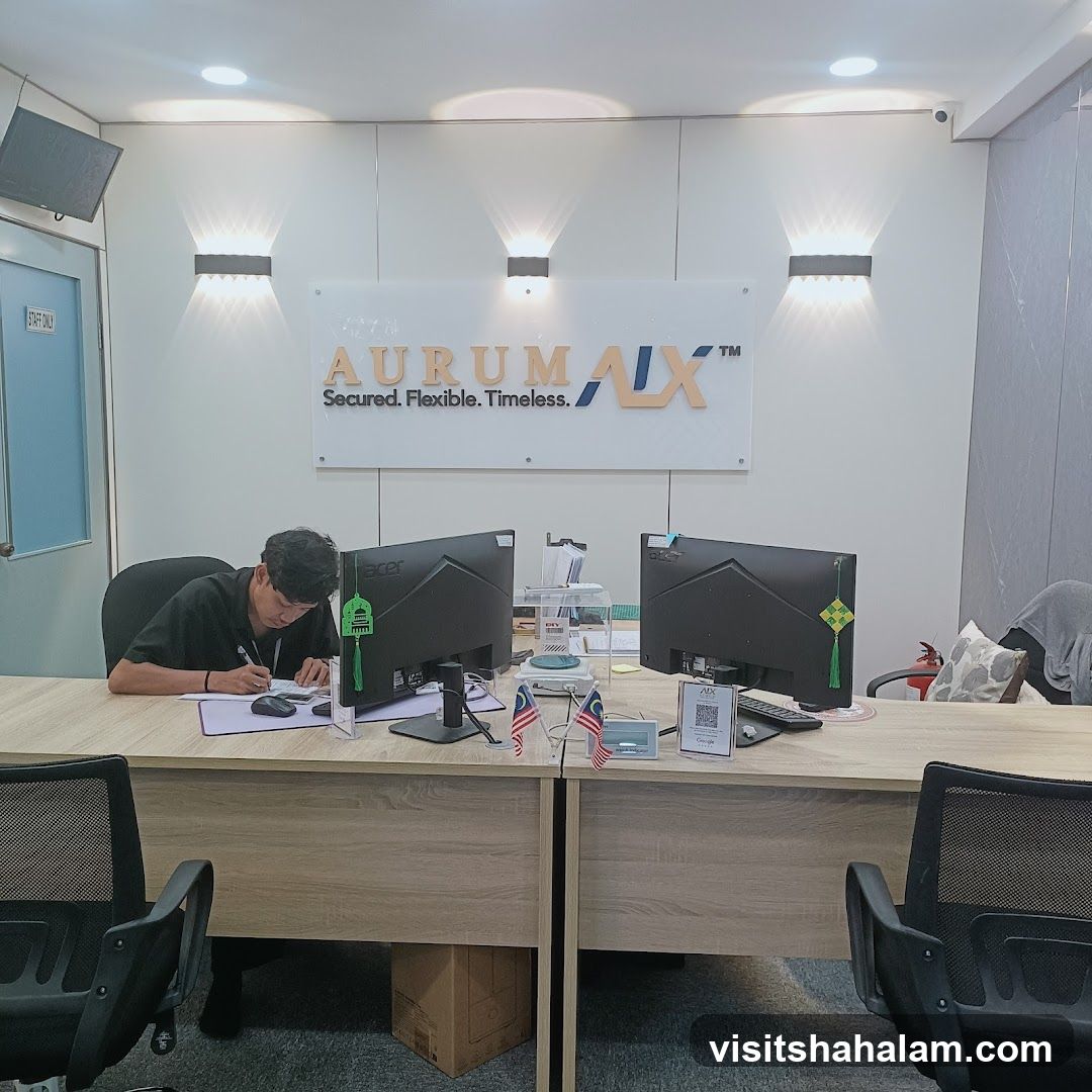 Office Desk with Computers and Signage