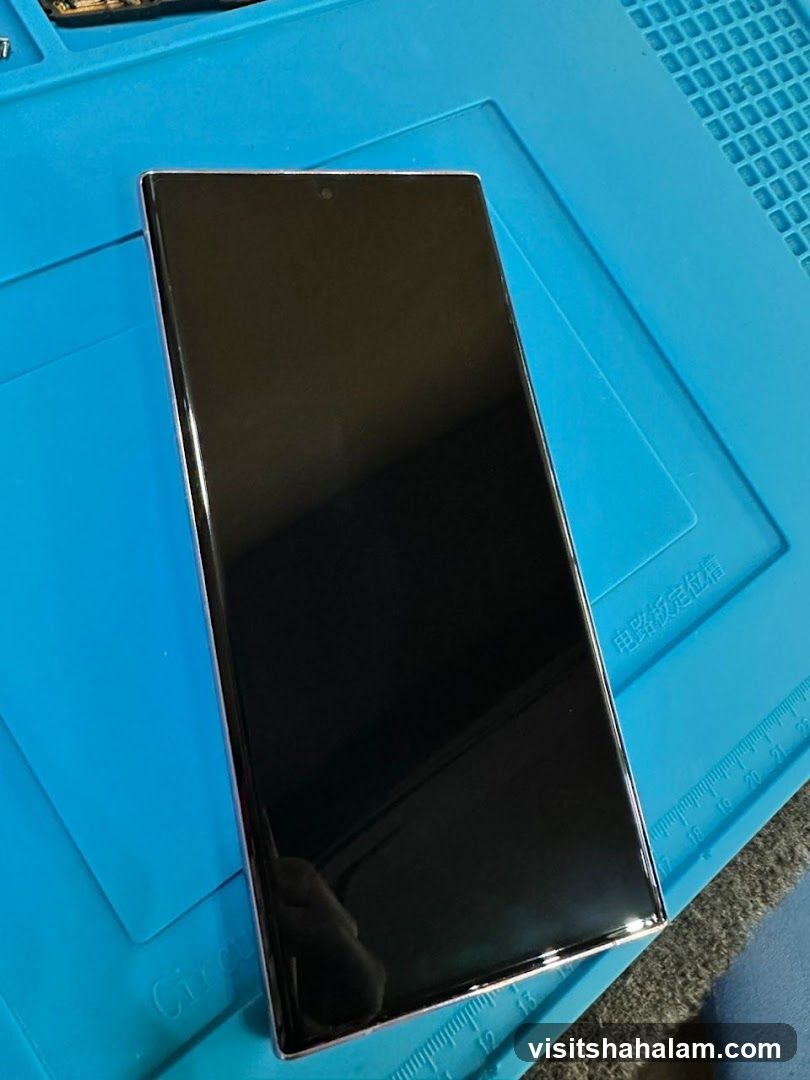Smartphone on a blue mat