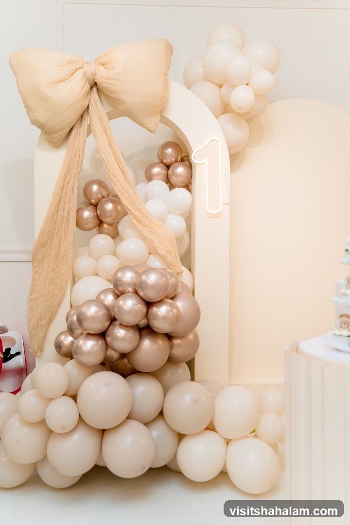Balloon Arch with Number 1 Neon Sign