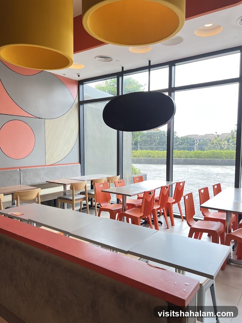 Modern Dining Area with Orange Chairs