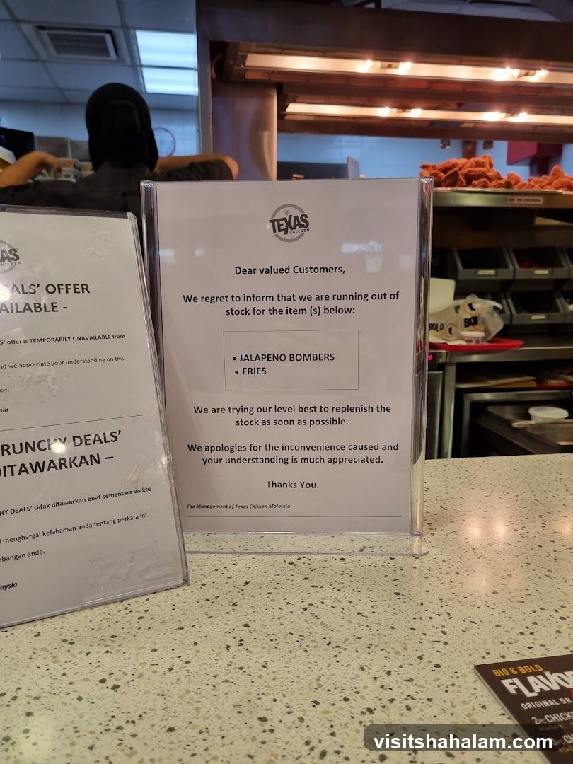 Texas Chicken Out of Stock Notice