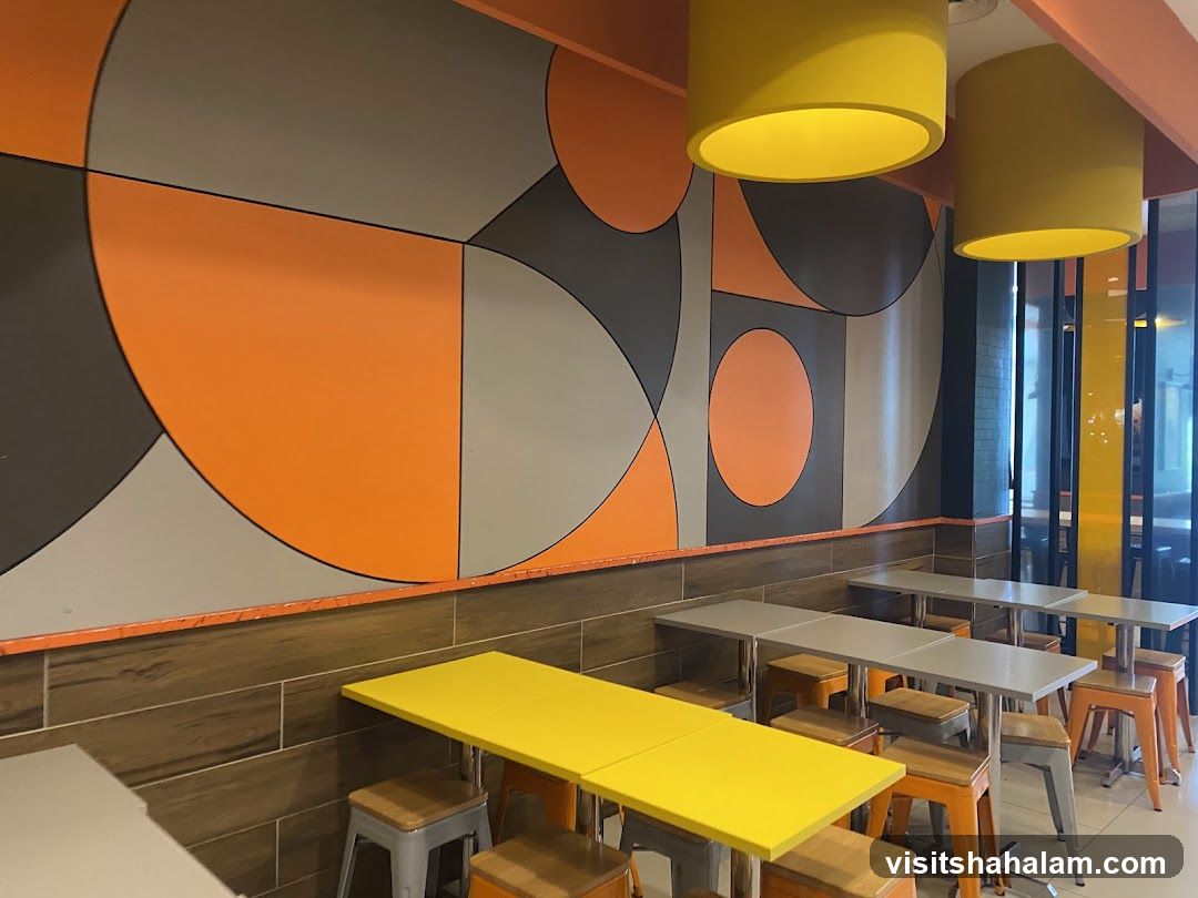 Restaurant Interior with Geometric Wall Art