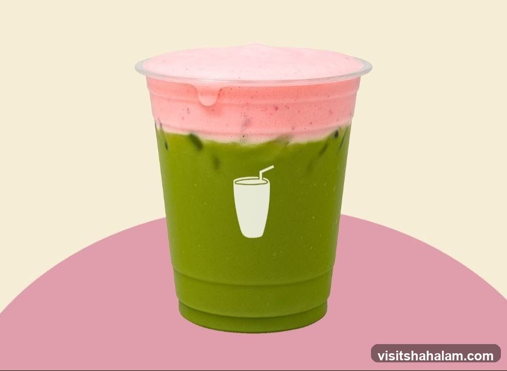 Matcha Drink with Pink Foam