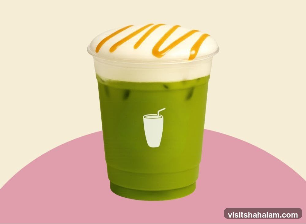 Matcha Drink with Caramel Drizzle