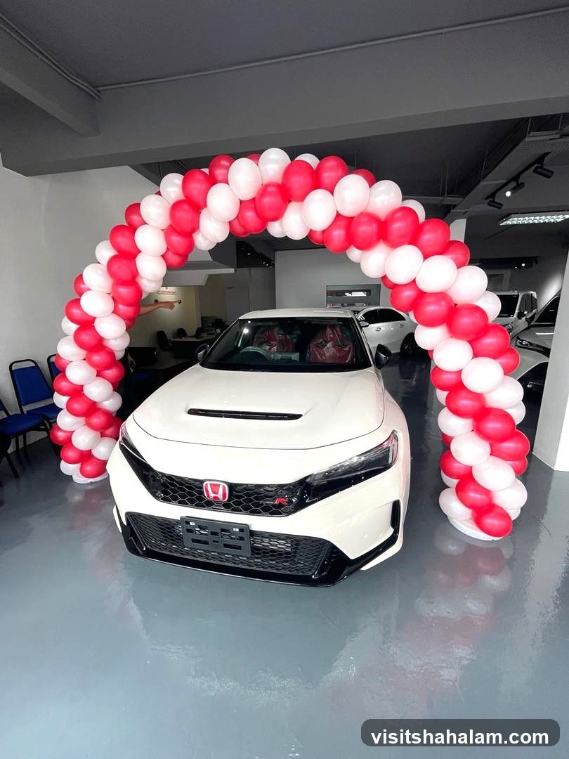 Car Dealership Interior with Balloon Arch
