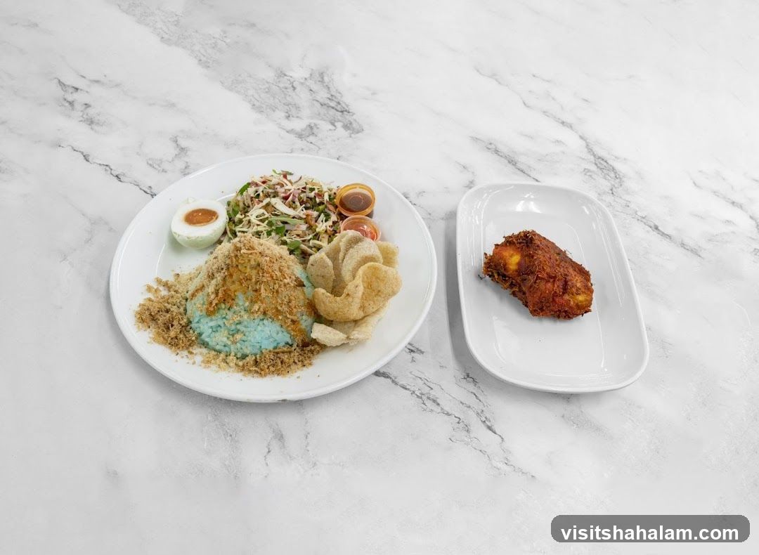 Nasi Kerabu with Fried Chicken