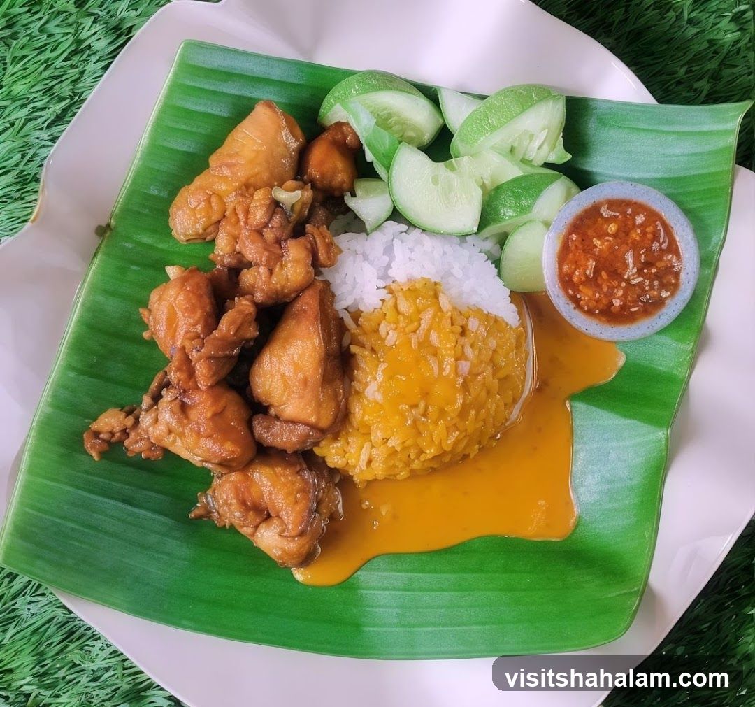 Nasi Kunyit with Fried Chicken