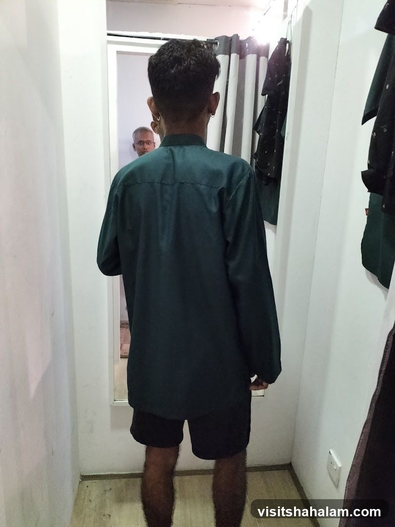 Man Trying on Clothes in a Fitting Room