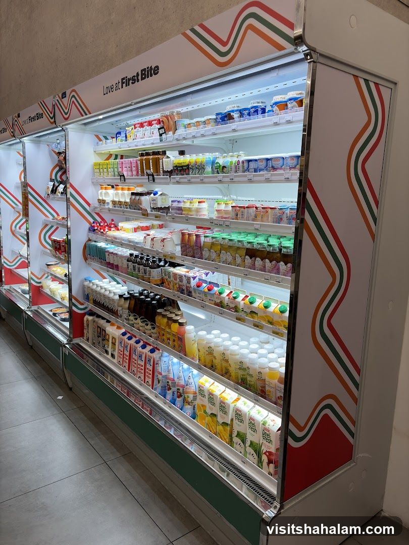 Refrigerated Display Case with Drinks and Dairy Products